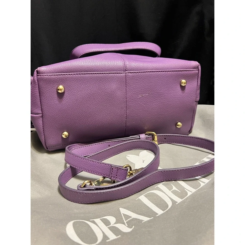 Dora Delphine Purple Leather‎ Satchel Crossbody Bag Gold Hardware Purse